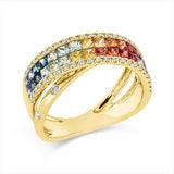 Ring 18 kt GG, 50 Brill. 0,25 ct, TW-si, 32 Saphire 2,45 ct fancy