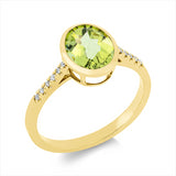 Ring 18 kt GG, 12 Brill. 0,05 ct, TW-si, 1 Peridot 2,20 ct grün