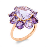 Ring 18 kt RG, 8 Amethyste 7,20 ct lila, 1 Amethyst 4,80 ct lila
