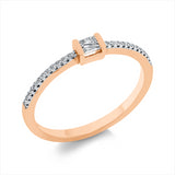 Ring 14 kt RG, Fassung rhodiniert, 2 Trap. 0,06 ct, TW-si, 24 Brill. 0,07 ct, TW-si
