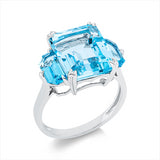 Ring 18 kt WG, 2 Topase 2,00 ct sky blue, 1 Topas 8,70 ct sky blue