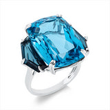 Ring 18 kt WG, 2 Topase 5,00 ct Lond. blue, 1 Topas 25,20 ct blau