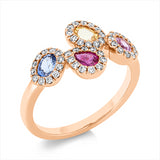 Ring 18 kt RG, 46 Brill. 0,27 ct, F-vsi, 4 Saphire 0,77 ct multicolor