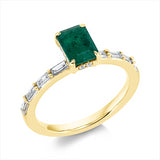 Ring 18 kt GG, 8 Bag. 0,33 ct, TW-si, 12 Brill. 0,07 ct, TW-si, 1 Smaragd 1,10 ct grün