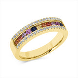 Ring 18 kt GG, 38 Brill. 0,23 ct, TW-si, 11 Saphire 0,60 ct multicolor