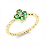 Ring 18 kt GG, 1 Brill. 0,02 ct, TW-si, 4 Tsavorith 0,46 ct grün