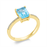 Ring 18 kt GG, 20 Brill. 0,07 ct, TW-si, 1 Topas 1,42 ct sky blue