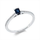 Ring 18 kt WG, 20 Brill. 0,13 ct, TW-si, 1 Saphir 0,34 ct blau