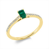 Ring 18 kt GG, 20 Brill. 0,14 ct, TW-si, 1 Smaragd 0,33 ct grün