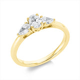 Ring 18 kt GG, 1 Oval 0,40 ct, TW-si, 2 Tropfen 0,39 ct, TW-si