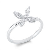 Ring 18 kt WG, 1 Brill. 0,02 ct, TW-si, 4 Nav. 0,35 ct, TW-si
