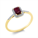 Ring 18 kt GG, Fassung rhodiniert, 34 Brill. 0,09 ct, TW-si, 1 Rubin 0,66 ct rot