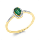 Ring 18 kt GG, Fassung rhodiniert, 28 Brill. 0,10 ct, TW-si, 1 Smaragd 0,42 ct grün
