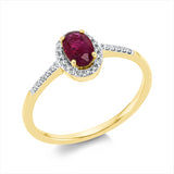 Ring 18 kt GG, Fassung rhodiniert, 28 Brill. 0,10 ct, TW-si, 1 Rubin 0,58 ct rot