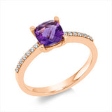 Ring 18 kt RG, 14 Brill. 0,10 ct, TW-si, 1 Amethyst 0,86 ct lila