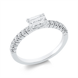 Ring 18 kt WG, 1 Sm.schliff 0,65 ct, TW-vsi, 14 Brill. 0,26 ct, TW-vvs