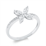 Ring 18 kt WG, 4 Nav. 0,51 ct, TW-si, 16 Brill. 0,07 ct, TW-si