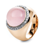 Ring 18 kt RG+WG, 30 Brill. 0,29 ct, TW-si, 1 Rosenquarz 14,10 ct rosé