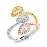 Ring 18 kt WG+GG+RG, 2 Tr 0,62 ct, TW-si, 47 Br. 0,38 ct, TW-si, 24 Dia 0,64 ct, gelb
