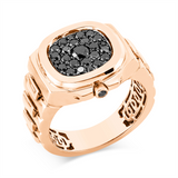 Ring 18 kt RG, teils schwarz rhodiniert, 25 Brill. 0,56 ct, schwarz, 1 Brill. 0,18 ct, schwarz