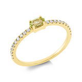 Ring 18 kt GG, 20 Brill. 0,16 ct, TW-pi, 1 Peridot 0,22 ct grün