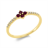 Ring 18 kt GG, 12 Brill. 0,06 ct, TW-si, 4 Rubine 0,17 ct rot