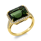 Ring 18 kt GG, 38 Brill. 0,31 ct, TW-si, 1 Turmalin 7,37 ct grün