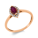 Ring 18 kt RG, 14 Brill. 0,14 ct, TW-si, 1 Rubin 0,38 ct rot