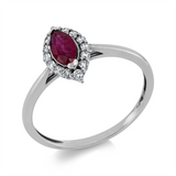 Ring 18 kt WG, 14 Brill. 0,14 ct, TW-si, 1 Rubin 0,39 ct rot