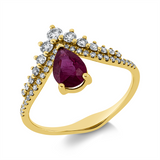 Ring 18 kt GG, 40 Brill. 0,37 ct, TW-si, 1 Rubin 0,74 ct rot