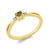 Ring 18 kt GG, Fassung rhodiniert, 2 Brill. 0,02 ct, TW-si, 1 Peridot 0,41 ct grün