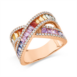 Ring 18 kt RG, 106 Brill. 0,50 ct, TW-si, 29 Saphire 3,00 ct fancy