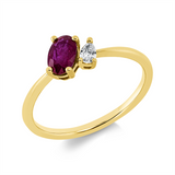 Ring 18 kt GG, 1 Tropfen 0,08 ct, TW-si, 1 Rubin 0,53 ct rot