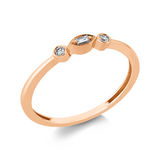 Ring 18 kt RG, Fassung rhodiniert, 1 Bag. 0,03 ct, TW-si, 2 Brill. 0,04 ct, TW-si