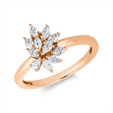 Ring 18 kt RG, 3 Tropfen 0,12 ct, TW-vsi, 8 Nav. 0,29 ct, TW-vsi