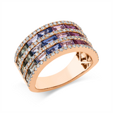 Ring 18 kt RG, 104 Brill. 0,61 ct, TW-si, 24 Saphire 3,40 ct fancy