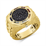 Ring 18 kt GG, teils schwarz rhodinie, 9 Br. 0,05 ct, TW-si, 25 Br. 0,88 ct, schw, 24 Sap 0,44 ct fan