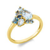 Ring 18 kt GG, 3 Topase 1,30 ct sky blue, 4 Topase 0,40 ct blau, 2 Saphire 0,08 ct blau