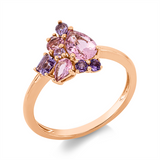 Ring 18 kt RG, 3 Turmalin 1,20 ct pink, 4 Amethyste 0,40 ct pink, 2 Saphire 0,07 ct pink