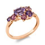 Ring 18 kt RG, 2 Amethyste 1,10 ct pink, 1 Amethyst 1,00 ct lila, 3 Turmalin 0,80 ct pink, 1 Saphir 0,03 ct pink