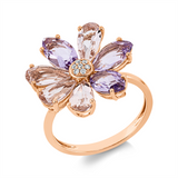 Ring 18 kt RG, 7 Brill. 0,04 ct, TW-si, 4 Morganit 2,00 ct rosé, 3 Amethyste 2,20 ct pink