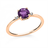 Ring 18 kt RG, Fassung rhodiniert, 2 Brill. 0,03 ct, TW-si, 1 Amethyst 0,75 ct lila