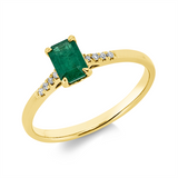 Ring 18 kt GG, 8 Brill. 0,04 ct, TW-si, 1 Smaragd 0,52 ct grün