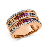 Ring 18 kt RG, 65 Brill. 0,77 ct, TW-si, 28 Saphire 1,93 ct fancy