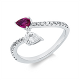 Ring 18 kt WG, 21 Fant-Schl. 0,44 ct, TW-si, 1 Rubin 0,30 ct rot