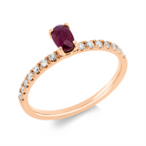 Ring 18 kt RG, 14 Brill. 0,16 ct, F-si, 1 Rubin 0,37 ct rot