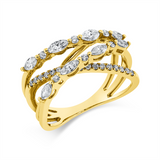 Ring 18 kt GG, 8 Nav. 0,37 ct, F-si, 23 Brill. 0,19 ct, F-si
