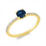 Ring 18 kt GG, 20 Brill. 0,13 ct, TW-si, 1 Saphir 0,69 ct blau