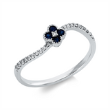Ring 18 kt WG, 21 Brill. 0,10 ct, TW-si, 4 Saphire 0,16 ct blau