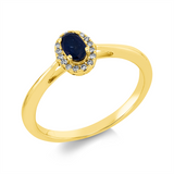 Ring 18 kt GG, 16 Brill. 0,07 ct, TW-si, 1 Saphir 0,28 ct blau